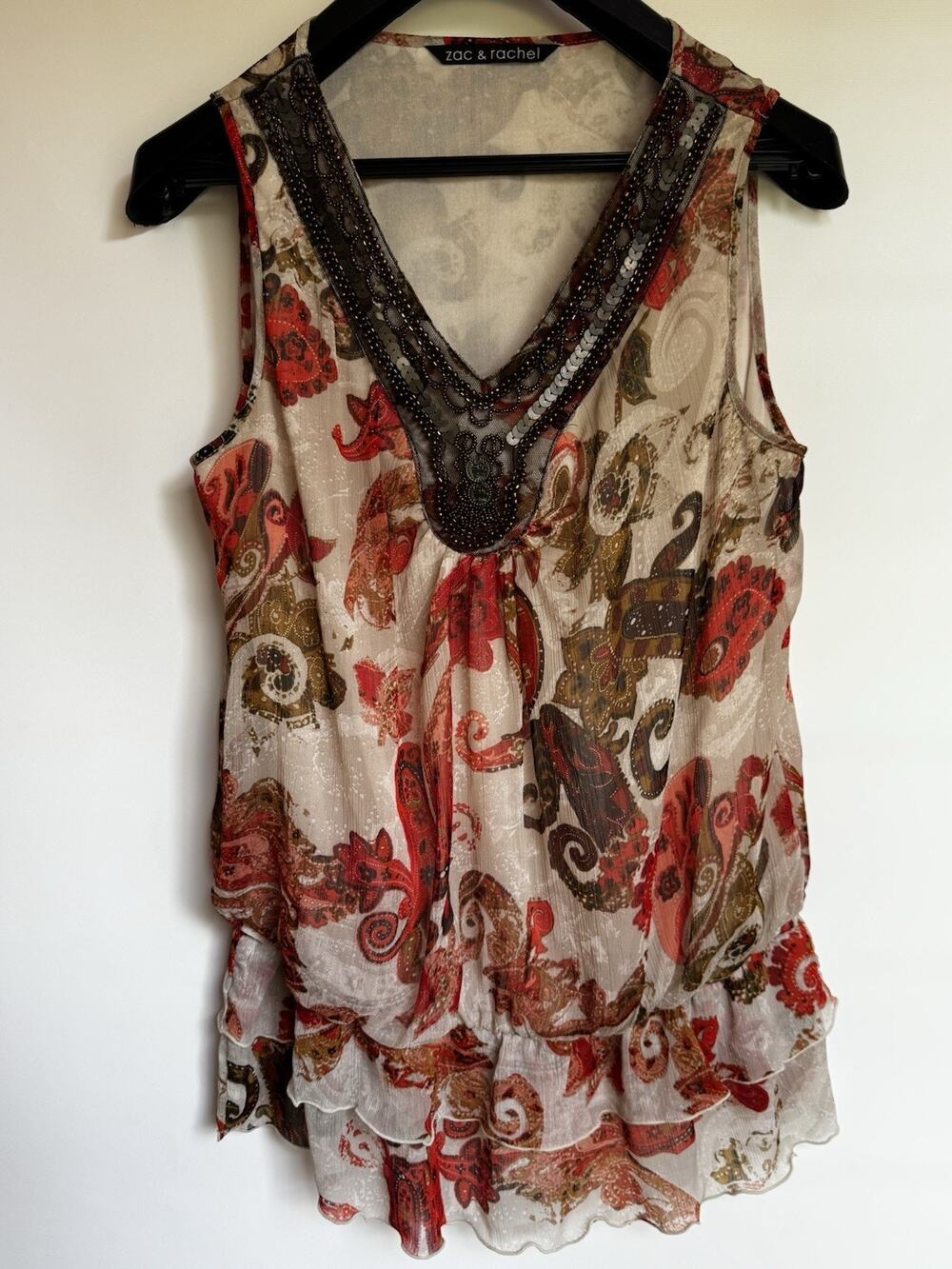 Zac & Rachel Women’s Size M Boho Paisley Sequin Sleeveless Tunic Top